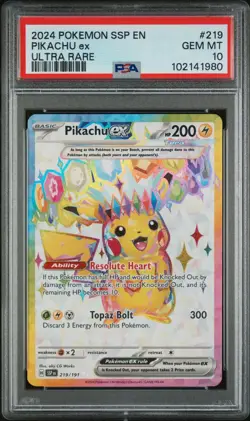 2024 POKEMON SSP EN-SURGING SPARKS ULTRA RARE #219 PIKACHU EX PSA 10 - Image 1