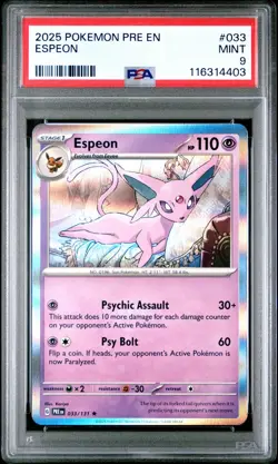 2025 POKEMON PRE EN-PRISMATIC EVOLUTIONS 033 ESPEON PSA MINT 9 - Image 1