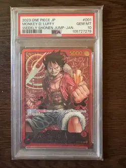 One Piece Card Luffy 2023 PSA 10 #001 Weekly Shonen Jump JAN Promo - Image 1