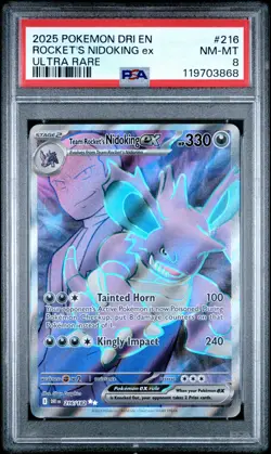 2025 POKEMON DRI EN-DESTINED RIVALS ULTRA RARE TEAM ROCKET'S NIDOKING EX PSA 8 - Image 1