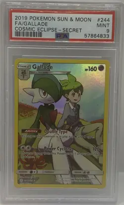 2019 Pokemon Sun & Moon Cosmic Eclipse Full Art Gallade Secret Rare #244 PSA 9 - Image 1