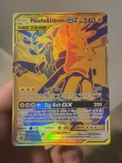 Pokemon TCG Zekrom and Pikachu GX SM248 2021 Black Star Promo Gold Full Art NM - Image 1