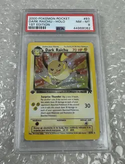 2000 Pokemon Rocket 1st Edition Dark Raichu Holo Rare #83/82 PSA 8 NM-MT - Image 1