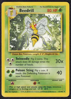 Pokemon Beedrill 17/102 Non-Holo Rare Base Set - Image 1