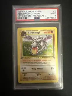 1st Edition 1999 Aerodactyl Prerelease Holo Fossil Pokemon Card PSA 9 Mint - Image 1