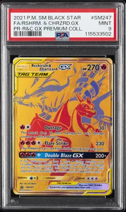 2021 POKEMON SM BLACK STAR PROMO #SM247 FULL ART/RESHIRAM & CHARIZARD GX PSA 9 - Image 1