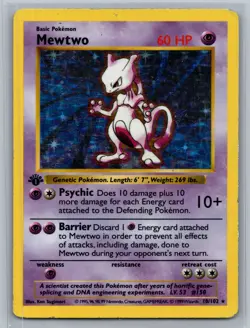 Pokemon TCG Mewtwo #010/102 Base Set (Shadowless) 1st Edition - Image 1