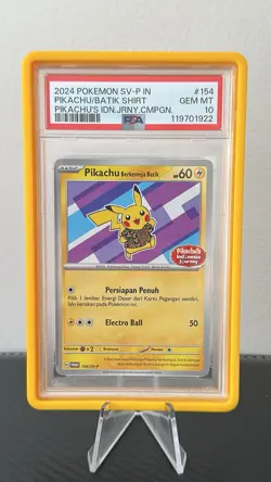2024 POKEMON INDONESIAN SV-P PROMO #154 PIKACHU IN BATIK SHIRT PSA 10 - Image 1