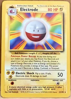 Electrode Pokemon TCG Base Set Unlimited 21/102 Non-Holo Rare 1999 LP - Image 1