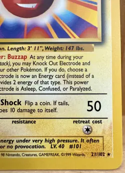 Electrode Pokemon TCG Base Set Unlimited 21/102 Non-Holo Rare 1999 LP - Image 4