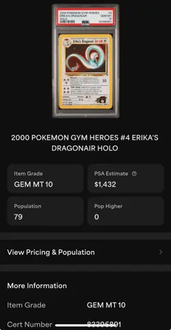 2000 POKEMON GYM HEROES HOLO #4 ERIKA'S DRAGONAIR PSA 10 - Image 3
