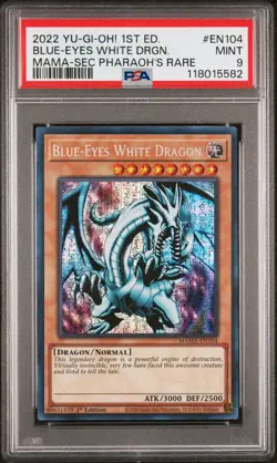 Blue-Eyes White Dragon MAMA-EN104 PSA 9 MINT Secret Pharaoh's Rare 1st Yugioh - Image 1