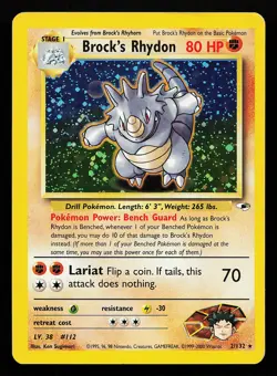 Brock's Rhydon 2/132 Holo Rare Gym Heroes Pokemon Card - Image 1