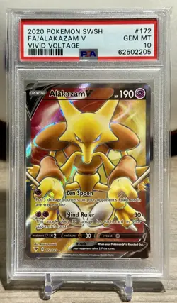 2020 POKEMON SWORD & SHIELD VIVID VOLTAGE #172 FULL ART/ALAKAZAM V PSA 10 - Image 1