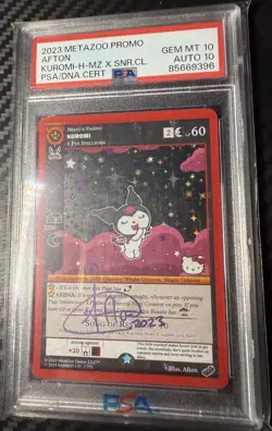 PSA 10 Signed 2023 SDCC Exclusive MetaZoo x Hello Kitty Kuromi Promo Card - Image 1