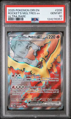 2025 POKEMON DRI EN-DESTINED RIVALS ULTRA RARE TEAM ROCKET'S MOLTRES EX PSA 10 - Image 1