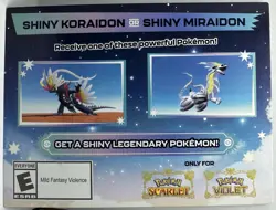 Pokemon Scarlet And Violet Serial Code Shiny Koraidon or Miraidon UNSCRATCHED! - Image 1