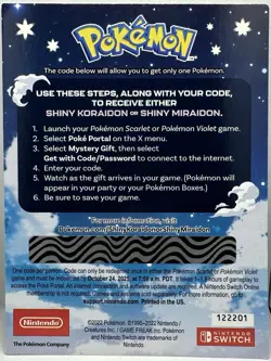 Pokemon Scarlet And Violet Serial Code Shiny Koraidon or Miraidon UNSCRATCHED! - Image 2