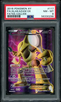 2016 Pokemon XY Fates Collide Alakazam EX FULL ART #117 PSA 8 NM-MT - Image 1