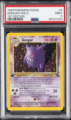 1999 POKEMON FOSSIL 1ST ED #5 GENGAR-HOLO PSA 9 - Image 1