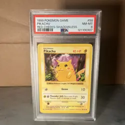 1999 Pokemon Base Set Pikachu 58/102 Red Cheeks Shadowless PSA 8 NM-MT - Image 1