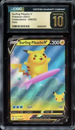 Pokemon Celebrations Surfing Pikachu V 008/025 Holo CGC 10 PRISTINE - Image 1