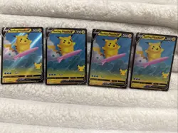 Pokemon TCG Surfing Pikachu V Celebrations 008/025 Holo Ultra Rare Lot Of 4 - Image 1