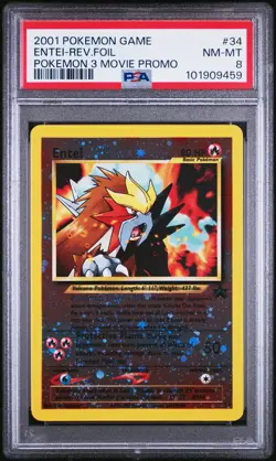 2001 POKEMON GAME MOVIE POKEMON 3 MOVIE PROMO #34 ENTEI-REVERSE FOIL PSA 8 - Image 1