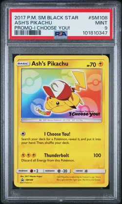 2017 POKEMON SM BLACK STAR PROMO I CHOOSE YOU! #SM108 ASH'S PIKACHU PSA 9 - Image 1