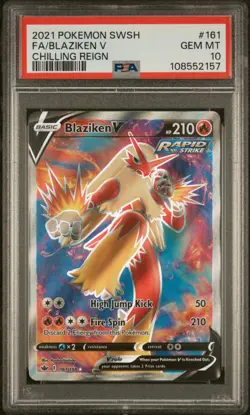 2021 POKEMON SWORD & SHIELD CHILLING REIGN #161 FULL ART/BLAZIKEN V PSA 10 - Image 1