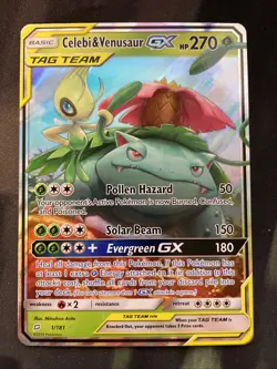 Celebi & Venusaur GX 1/181 Sun & Moon Team Up Ultra Rare Holo Pokemon TCG LP - Image 1