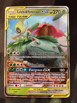 Celebi & Venusaur GX 1/181 Sun & Moon Team Up Ultra Rare Holo Pokemon TCG LP - Image 3