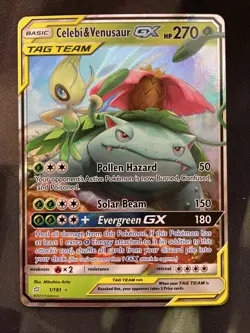 Celebi & Venusaur GX 1/181 Sun & Moon Team Up Ultra Rare Holo Pokemon TCG LP - Image 5
