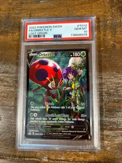 POKEMON 2022 SWSH Lost Origin Full Art ORBEETLE V #TG12 PSA 10 Gem Mint RARE - Image 1