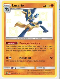 Pokemon TCG Lucario SV22/SV94 Hidden Fates Shiny Vault Holo Rare - Image 1