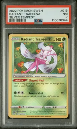 2022 POKEMON SWORD & SHIELD SILVER TEMPEST #016 RADIANT TSAREENA PSA 7 - Image 1