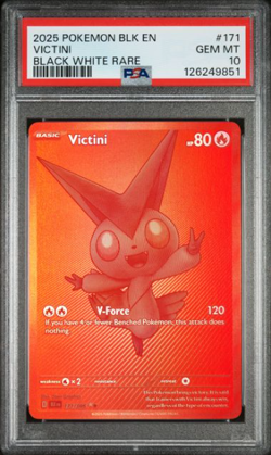 2025 POKEMON BLK EN-BLACK BOLT 171/86 VICTINI BLACK WHITE RARE PSA 10 - Image 2