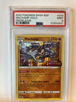 PSA 9 Machamp SWSH243 - Black Star Promo Pokemon Lost Origin Pre Release - Image 1