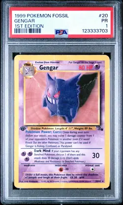 1999 POKEMON FOSSIL 1ST ED #20 GENGAR PSA 1 - Image 1