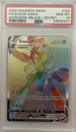 2020 Pokemon Swsh Darkness Ablaze Scizor Vmax Rainbow Secret #193 FA PSA 10 Gem - Image 1