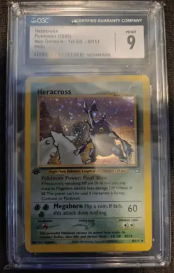 CGC 9 MINT Heracross 2000 Neo Genesis 1st Ed 6/111 Holo Pokemon Card Vintage - Image 1