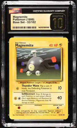 CGC PRISTINE 10 1999 Pokemon (WOTC) Game (Base Set Unlimited) Magnemite #053 - Image 1