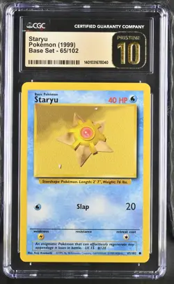 CGC PRISTINE 10 1999 Pokemon (WOTC) Game (Base Set Unlimited) Staryu #065 - Image 1