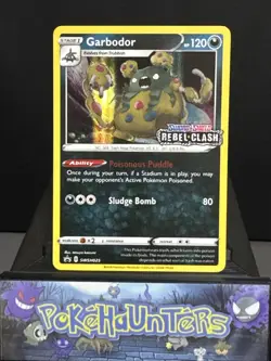 Pokemon Card Garbodor SWS025 Rebel Clash Prerelease Stamped Promo Near Mint - Image 1
