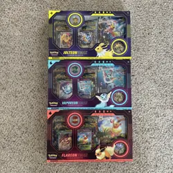 Pokemon TCG Flareon Jolteon Vaporeon VMax Premium Collection Set of 3 New Sealed 820650851308 - Image 1