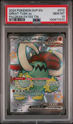 PSA 10 GEM MINT Great Tusk ex SVP072 GEM MT Scarlet & Violet Promo Pokemon Card - Image 1