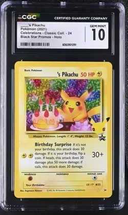 🎂🎂🎂 CGC 10 Birthday Pikachu 24 Celebrations Classic Collection Pokemon 25th - Image 1