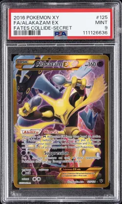 2016 POKEMON XY FATES COLLIDE SECRET #125 FULL ART/ALAKAZAM EX PSA 9 - Image 1