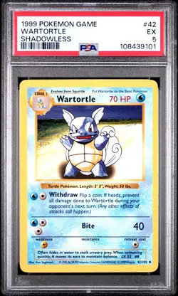 1999 POKEMON BASE SET SHADOWLESS #42 WARTORTLE PSA 5 - Image 1