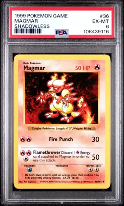 1999 POKEMON BASE SET SHADOWLESS #36 MAGMAR PSA 6 - Image 1
